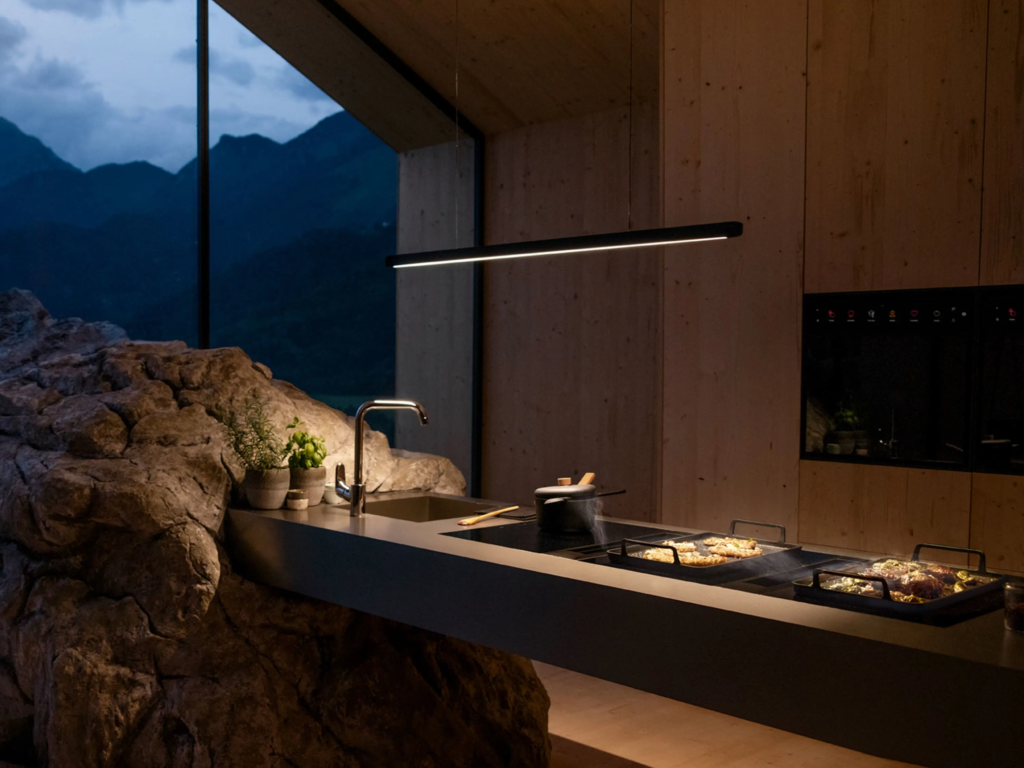 BORA STARS Horizon – elegantna linearna viseća lampa sa podesivom temperaturom i jačinom svetlosti za savršenu atmosferu u kuhinji.